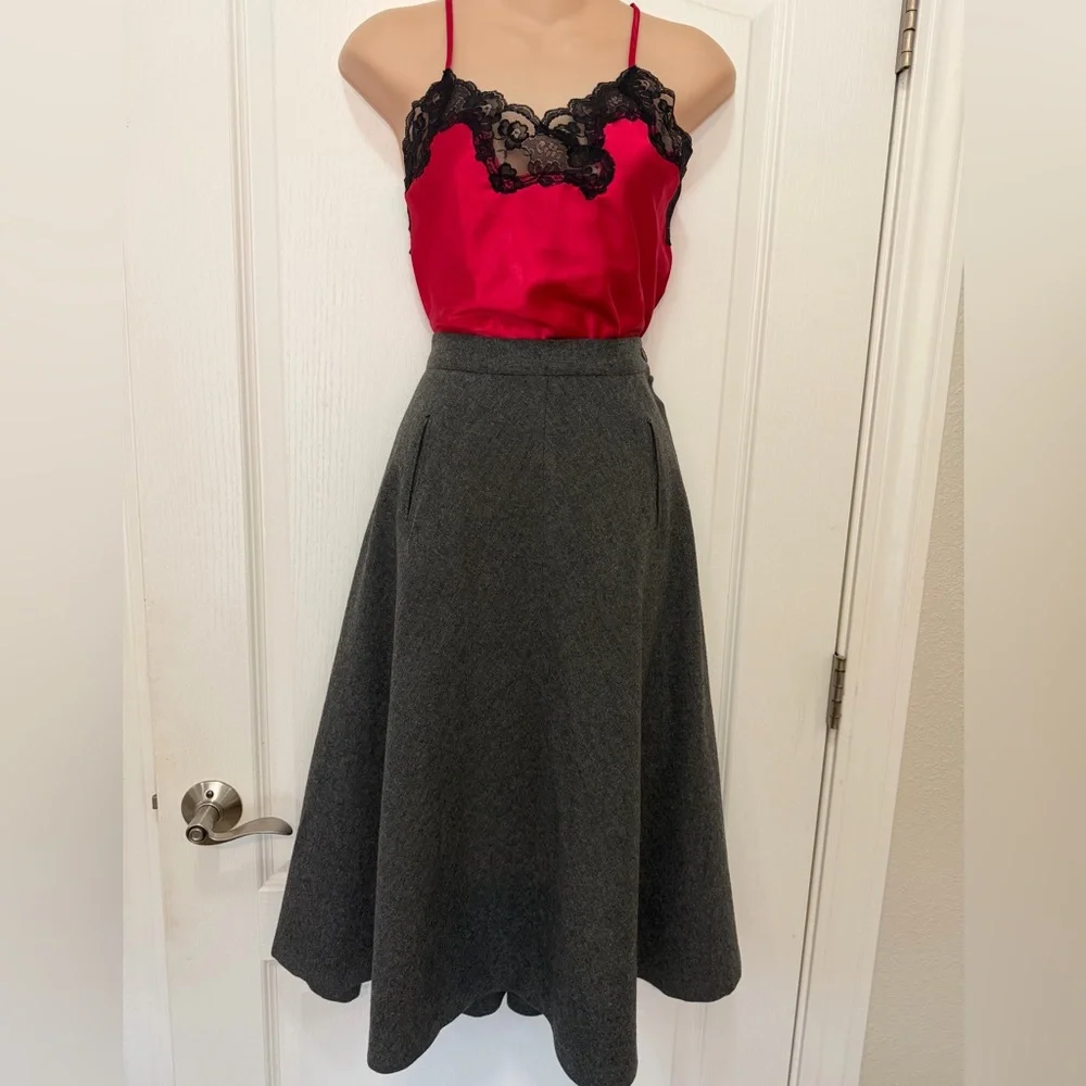VTG 50s 60s Handmade Gray Wool Full A-Line Skirt, Size S